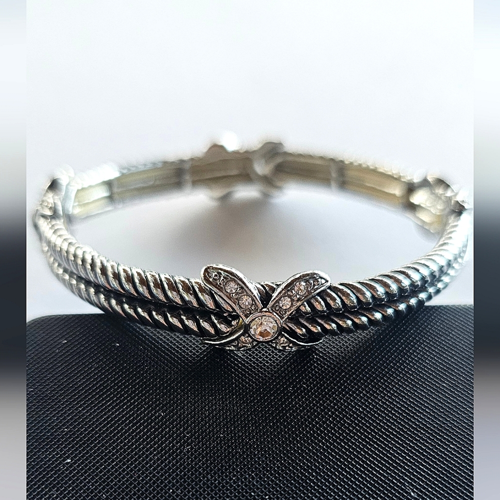 VTG Cable Design Silver Crystal Stretch Bracelet